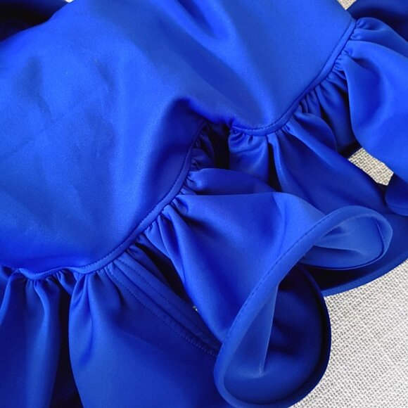 CQ by CQ Royal Blue Structured One shoulder Ruffled Midi Dress | Size S - Picture 9 of 9